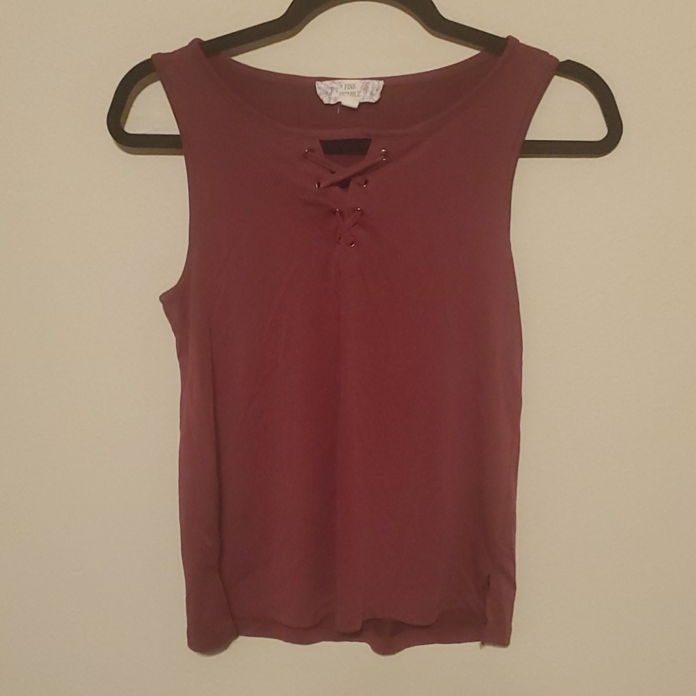 Pink Republic red lace up tank top